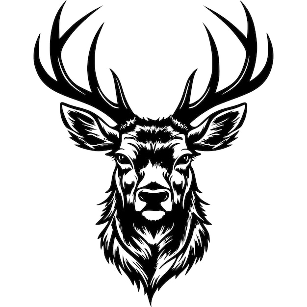 Un Dessin En Noir Et Blanc D'une Tête De Cerf Avec Des Bois.