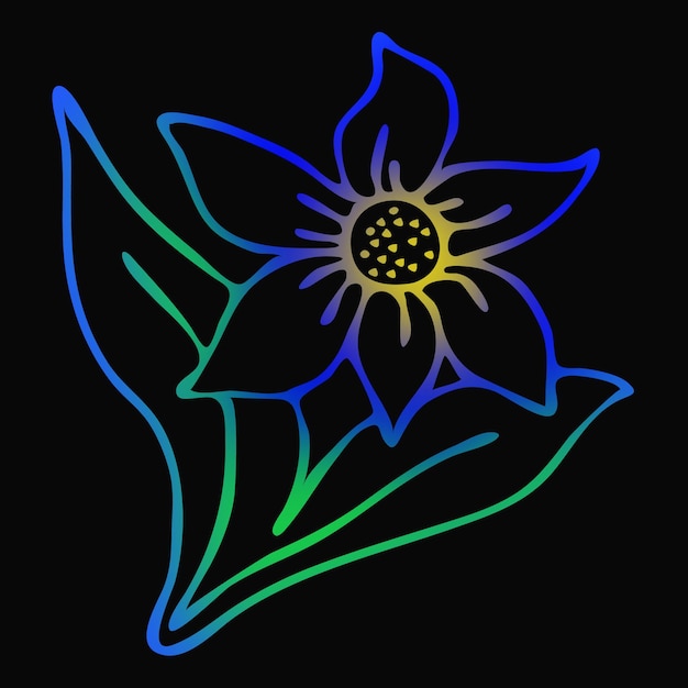 Dessin original d'une fleur, couleurs vives sur fond noir