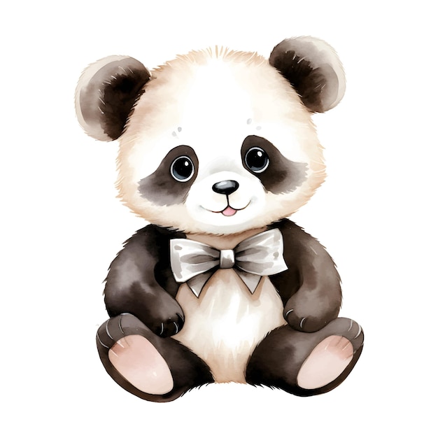 Vecteur un dessin d'un ours panda en peluche portant un nœud papillon