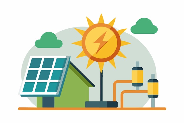 Vecteur un dessin d'un panneau solaire avec une centrale électrique et un panel solaire