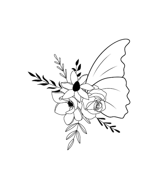 Dessin papillon fleur