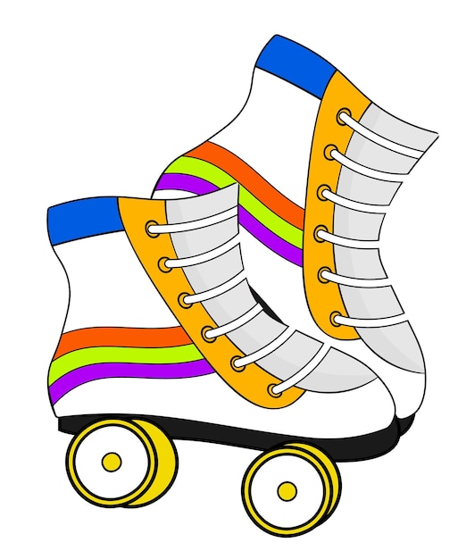 Vecteur un dessin de patins à roulettes avec le mot patinage à roulettes en bas.