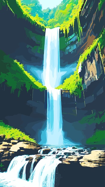 Vecteur dessin de paysage de cascade vecteur d'œuvre d'art de dessin animé