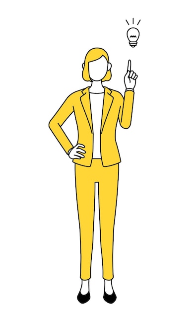 Vecteur un dessin d'une personne dans un costume jaune pointant à droite