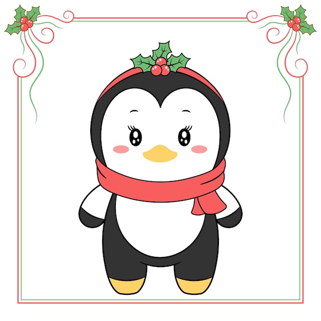 Dessin De Pingouin Mignon Joyeux Noël Avec Foulard Rouge