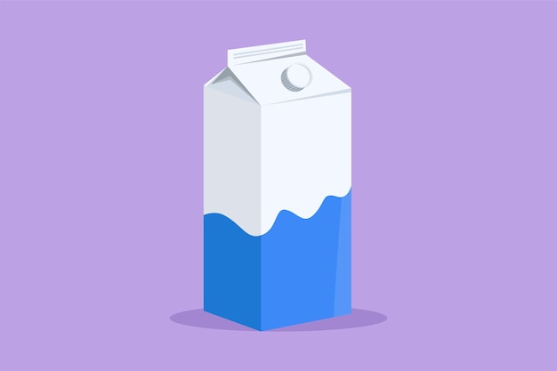 Vecteur dessin à plat de caractère de lait frais dans une boîte en carton emballage produit de boisson saine lait laitier pour la nutrition des aliments santé pour le symbole du logo de la carte autocollant flyer illustration vectorielle de conception de dessin animé
