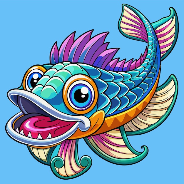 Vecteur un dessin d'un poisson avec les yeux ouverts et la moitié inférieure de celui-ci a un poisson en elle