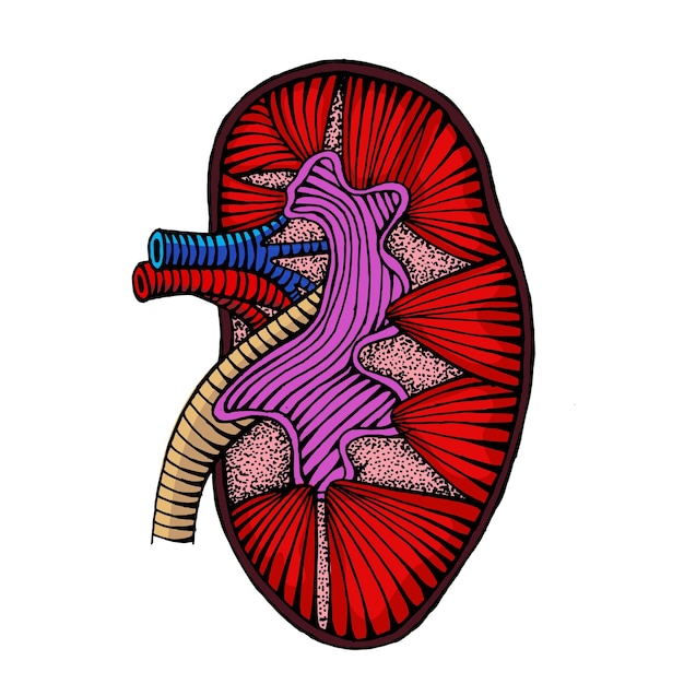 Vecteur dessin de rein humain dessiné à la main illustration colorée