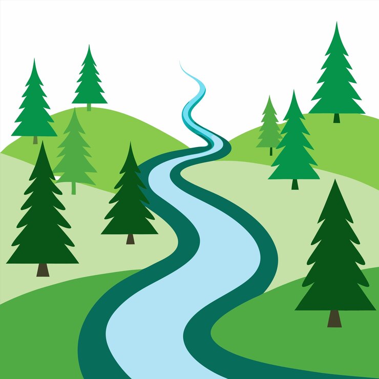 un dessin d'une rivière avec une rivière qui la traverse