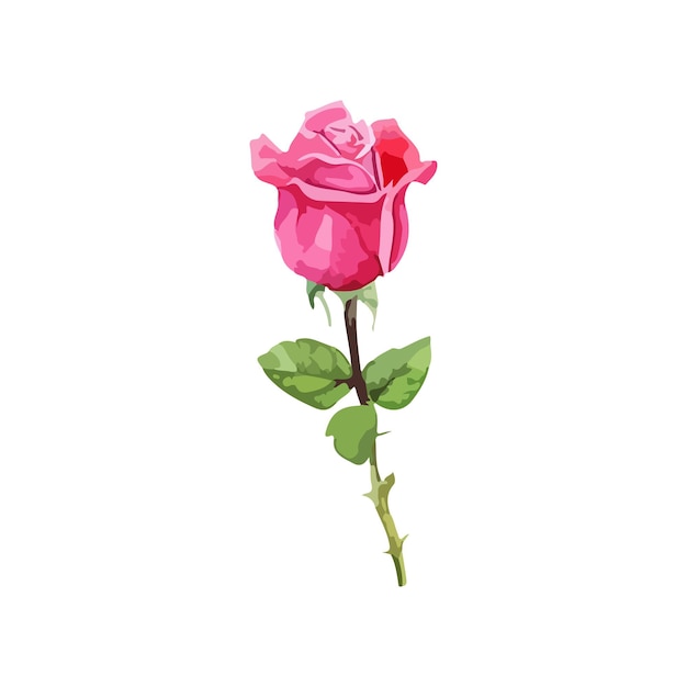 Un dessin d'une rose rose avec des feuilles vertes et des feuilles roses