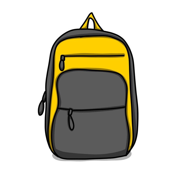 Vecteur un dessin d'un sac à dos jaune qui a une bande noire sur le devant