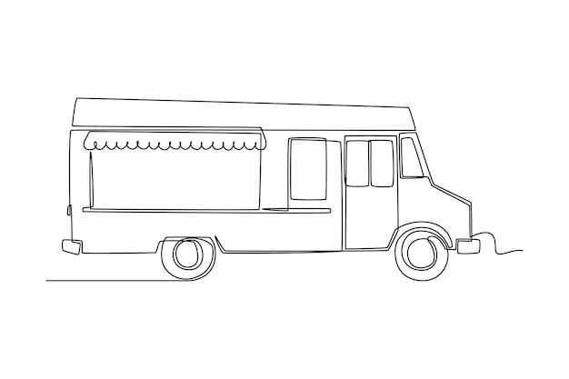 Dessin D'une Seule Ligne Camions De Nourriture Restaurant Sur Roues Vans Pour La Vente D'aliments De Rue Concept De Voiture Illustration Vectorielle Graphique De Conception De Dessin Au Trait Continu