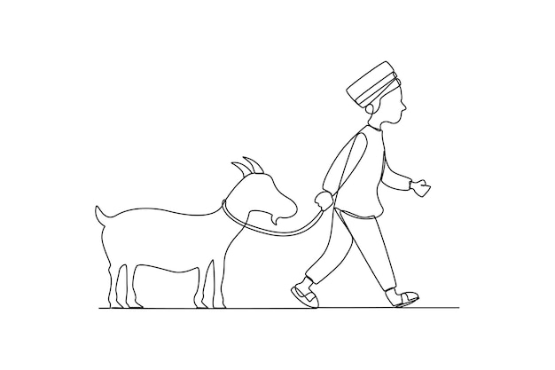 Dessin D'une Seule Ligne Happy Eid Al Adha Conept Illustration Vectorielle Graphique De Conception De Dessin De Ligne Continue