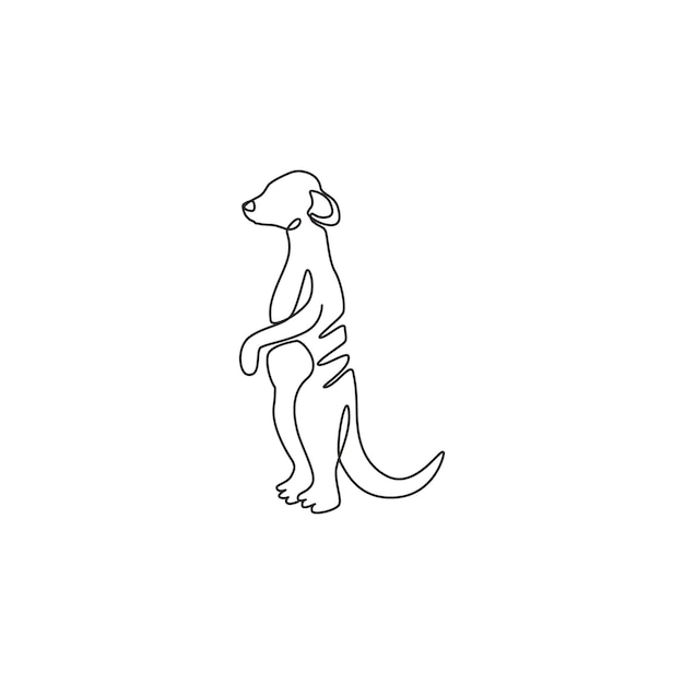 Un Dessin En Une Seule Ligne D'un Petit Singe Carnivore Mascotte De Suricate Drôle Pour Le Parc De Safari Vecteur D'icône