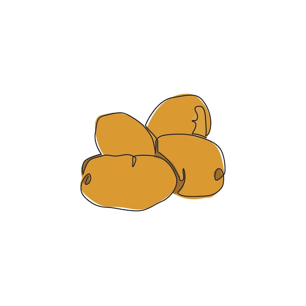 Un dessin en une seule ligne de pommes de terre biologiques entières et saines pour le logo de la ferme Icône de légumes à racines frais