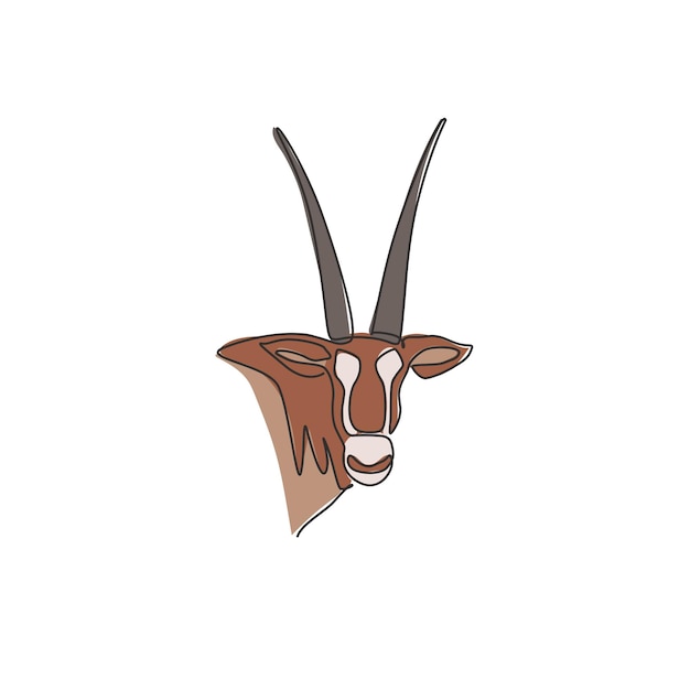 Dessin D'une Seule Ligne De La Tête D'oryx Galant Pour Le Logo De L'entreprise Icône Du Zoo Des Animaux Mammifères Gazelle