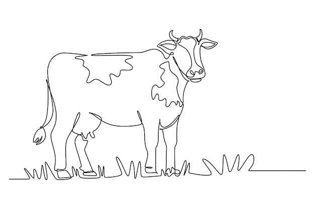 Dessin D'une Seule Ligne D'une Vache Dans Le Pâturage Défi Agricole Concept Minimal Dessin De Ligne Continue Illustration Vectorielle Graphique