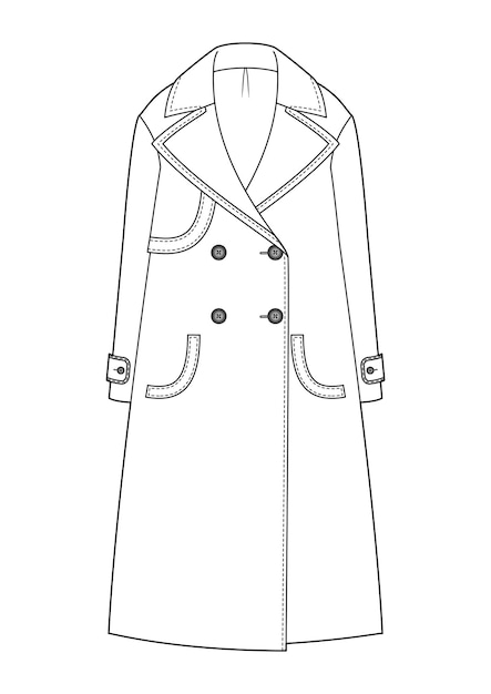 dessin de style de mode dessiné à la main manteau de tissu veste contour d'illustration de tranchée