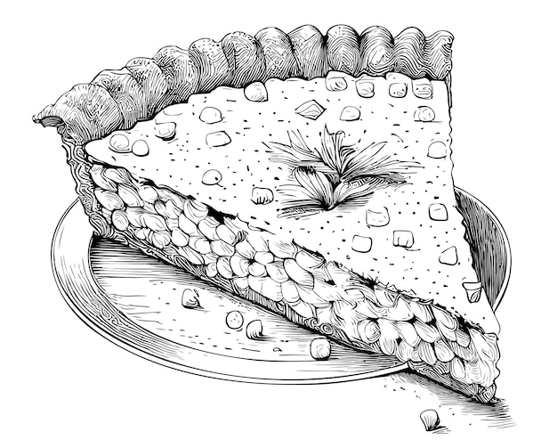 Un dessin d'une tarte avec un morceau découpé.