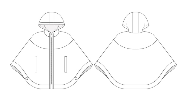 Dessin Technique De Mode De Cape à Capuche Avec Zip