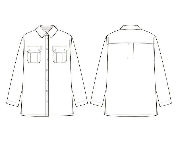 Dessin technique de mode d'une chemise avec des poches de patch