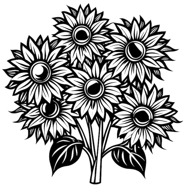 Vecteur un dessin de tournesols en noir et blanc