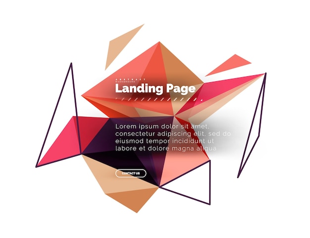 Vecteur dessin triangulaire page d'atterrissage d'arrière-plan abstrait triangles colorés de style poly bas sur blanc.