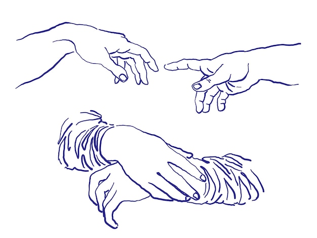 un dessin de trois mains dont l'une est tenue par deux autres mains