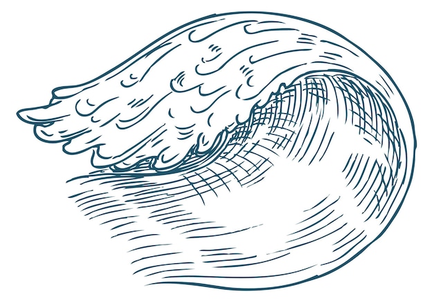 Vecteur dessin d'une vague de surf, dessin de la ligne bleue de l'océan