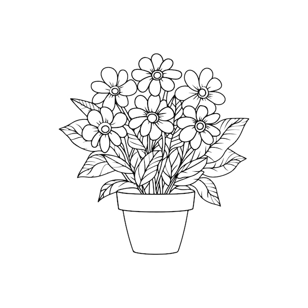 un dessin d'un vase avec des fleurs dedans