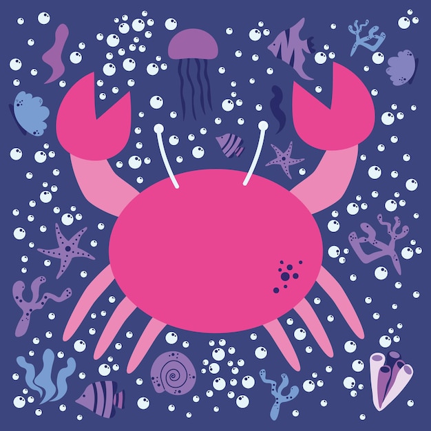 Dessin vectoriel de carte avec un crabe Crabe de dessin animé mignon vecteur Baby Shower salutation vacances et carte d'invitation Applique de crabe heureux Illustration vectorielle Pour la conception de sites Web d'impression EPS