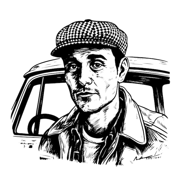 Dessin vectoriel de chauffeur de taxi Illustration de style gravé dessiné à la main isolée