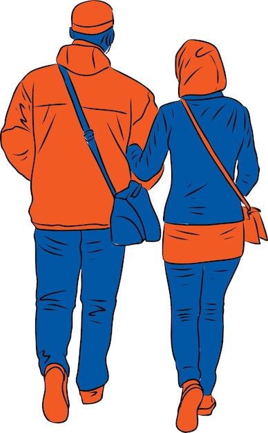 Vecteur dessin vectoriel de citadins couple marchant à l'extérieur