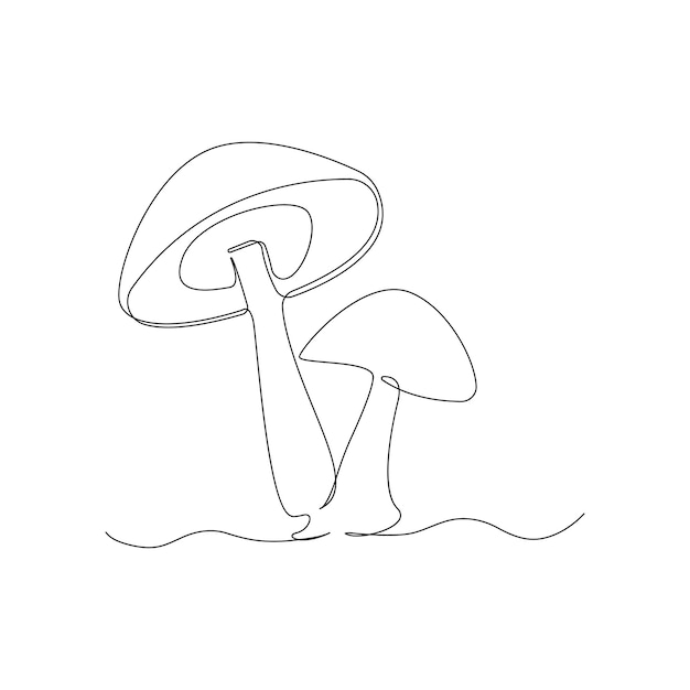 Dessin vectoriel continu en ligne unique d'un champignon isolé sur fond blanc