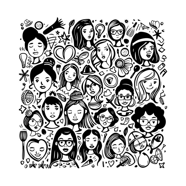 Vecteur dessin vectoriel de doodle dessiné à la main par une femme