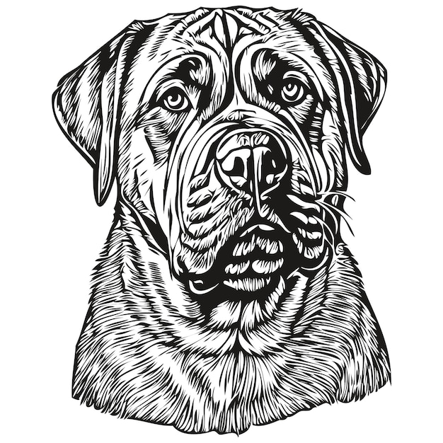 Dessin vectoriel du visage du chien Bullmastiff dessin de portrait de fond transparent de style vintage