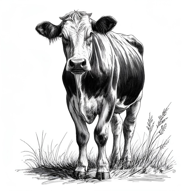 Dessin Vectoriel à L'encre Monochrome De Vache Illustration Vectorielle De Style Gravure