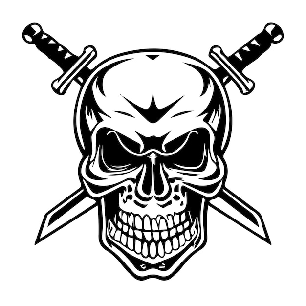Vecteur dessin vectoriel d'illustration du tatouage du crâne et de l'épée