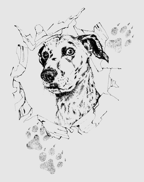 Dessin Vectoriel Labrador Noir Et Blanc. Autocollant Mural. Esquisse Graphique Dessinée à La Main En Noir Et Blanc