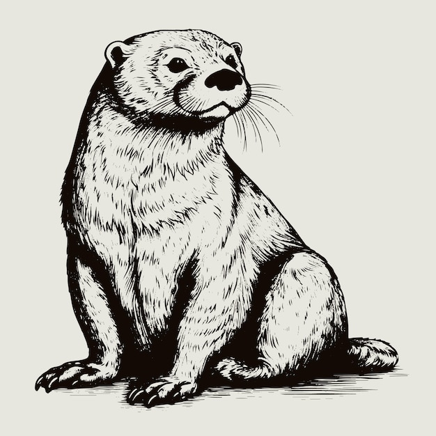 Dessin Vectoriel De Loutre Illustration De Style Gravé Dessiné à La Main Isolée