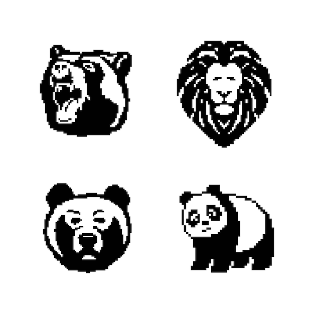 Dessin Vectoriel Noir Et Blanc D'un Ours. Pixel Art.