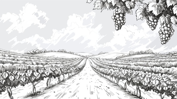 Vecteur dessin vectoriel de paysage de vigne dessiné à la main pour des illustrations époustouflantes