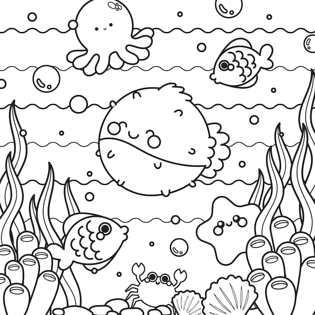 Vecteur dessin vectoriel plat enfants kawaii jolie page de coloriage feuille de travail imprimable pour les enfants activité amusante