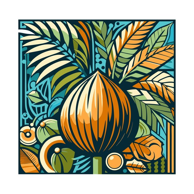 Vecteur dessin vectoriel plat de fruit de coco dans le style art nouveau