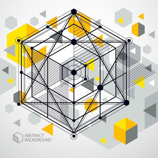 Dessin vectoriel d'un système industriel jaune créé avec des lignes et des cubes 3D La composition géométrique moderne peut être utilisée comme modèle et disposition
