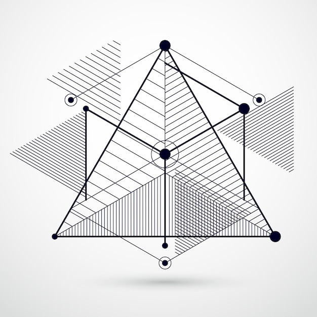 Dessin vectoriel d'un système industriel noir et blanc créé avec des lignes et des cubes 3D. La composition géométrique moderne peut être utilisée comme modèle et mise en page.