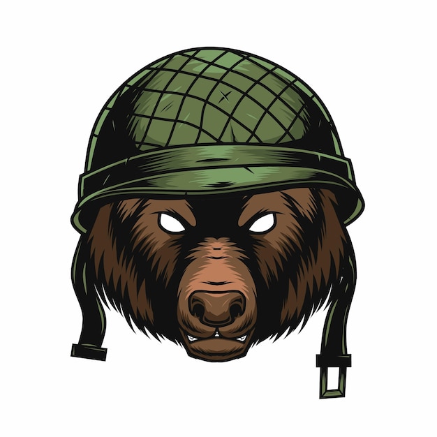 Dessin Vectoriel De La Tête D'ours Portant Un Casque Militaire