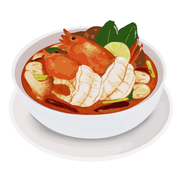 Vecteur dessin vectoriel tom yum kung thai spicy shrimp soup citron citron vert piment citronnelle kaffir