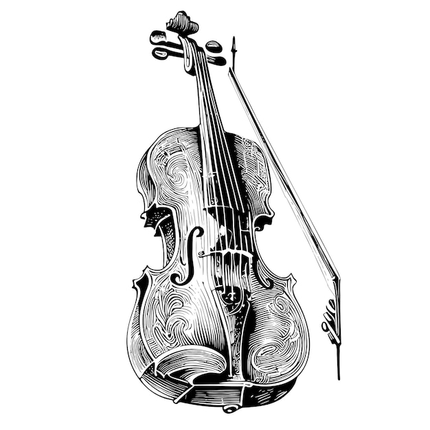 Un dessin d'un violon avec le mot violon dessus.