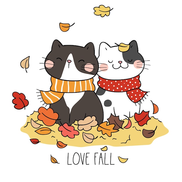 Dessine Un Chat Mignon Avec Des Feuilles D'automne Pour La Saison D'automne